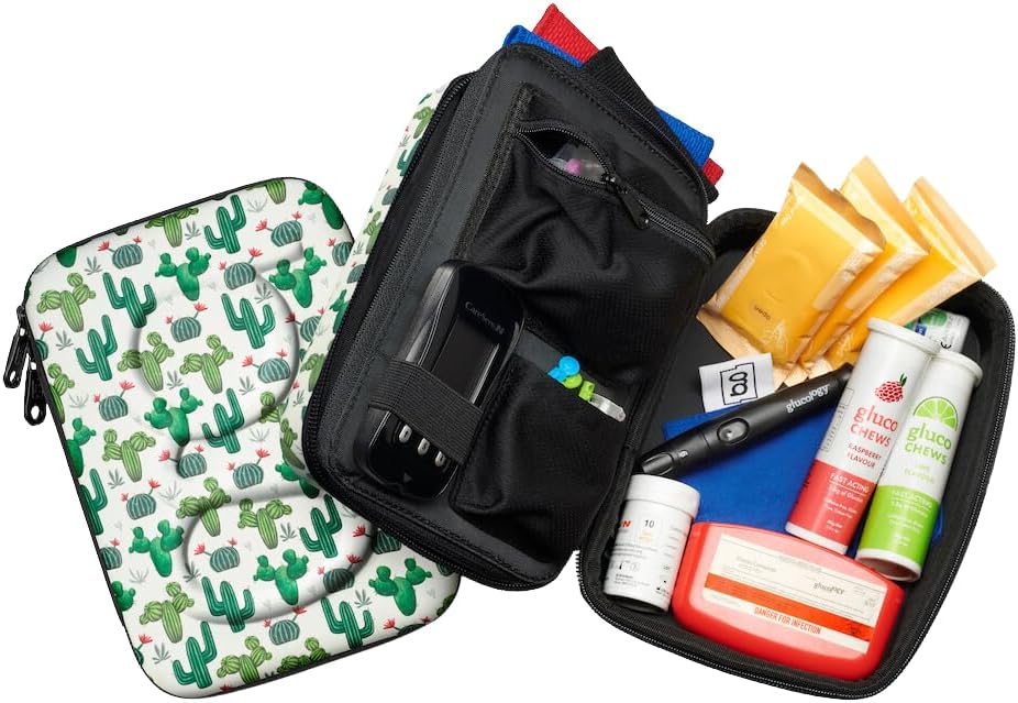 Glucology Large Diabetes Travel Case Hard Shell, Organizer for Glucose Monitor, Insulin Pen, BGL Strips, Syringe, Needles & Diabetic Supplies, Premium & Durable with Extra Compartment, Black