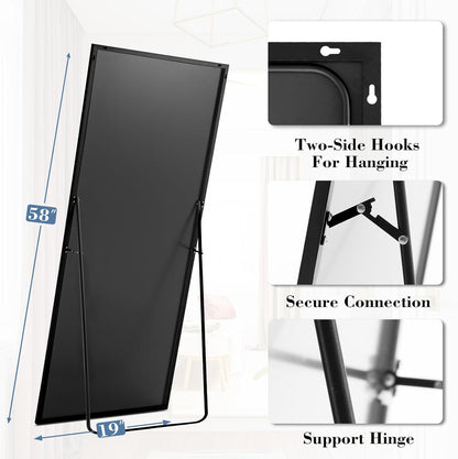 59"x16" Arched Full Length Mirror, Full Body Mirror with Leaning or Standing, Floor Standing Aluminum Frame for Bedroom, Livingroom, Cloakroom, Black