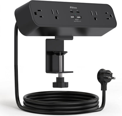 Mifaso PD30W Desk Clamp Power Strip, Surge Protector, Fast Charging Station | 4 Outlets, 4 USB (2 USB C), 5FT Extension Cord, Desk Organizer Gaming Accessories Office Essentials, Fits 1.96" Tabletop Edge