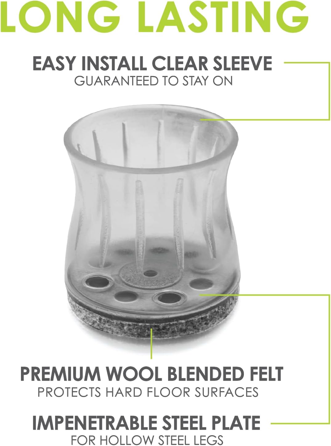 GorillaFelt Chair Leg Floor Protectors/Felt Chair Glides (Set of 16) Tap-On Felt Furniture Pads Guaranteed to Stay On, 1 Inch Round Chair Sliders