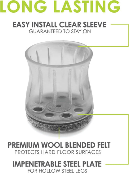 GorillaFelt Chair Leg Floor Protectors/Felt Chair Glides (Set of 16) Tap-On Felt Furniture Pads Guaranteed to Stay On, 1 Inch Round Chair Sliders