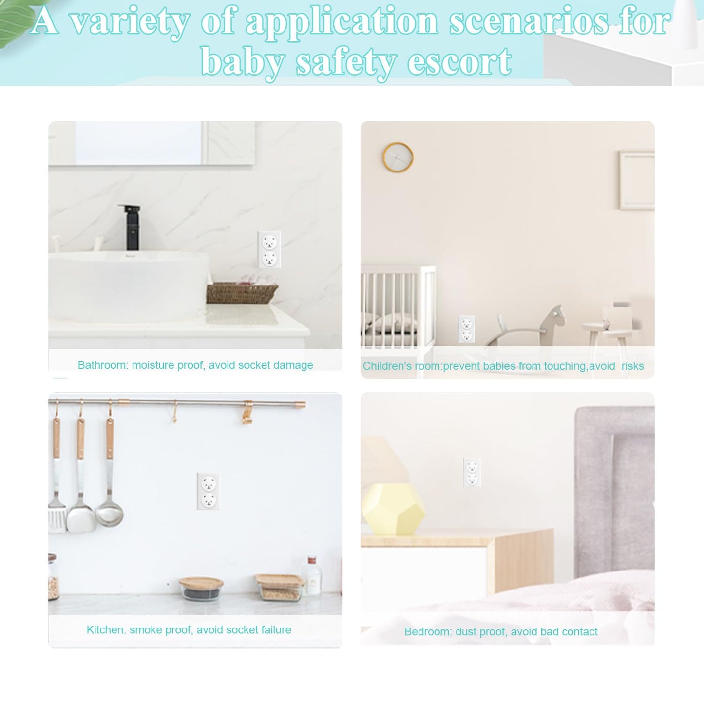 Fielect Outlet Plugs Covers Childproof EU Plug Protectors Electric Socket Cover Electrical Protector 2-Hole White 30Pcs