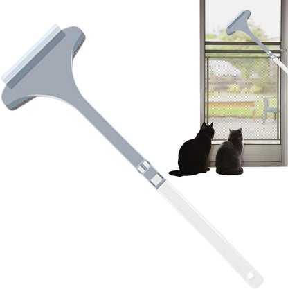 Window Screen Cleaning Brush, Double Sided Window Mesh Cleaner, Hangable Screen Cleaning Brush with Scraper, Multi Tool for Glass Door Wall, 17.71x5.9x1.96 Inch