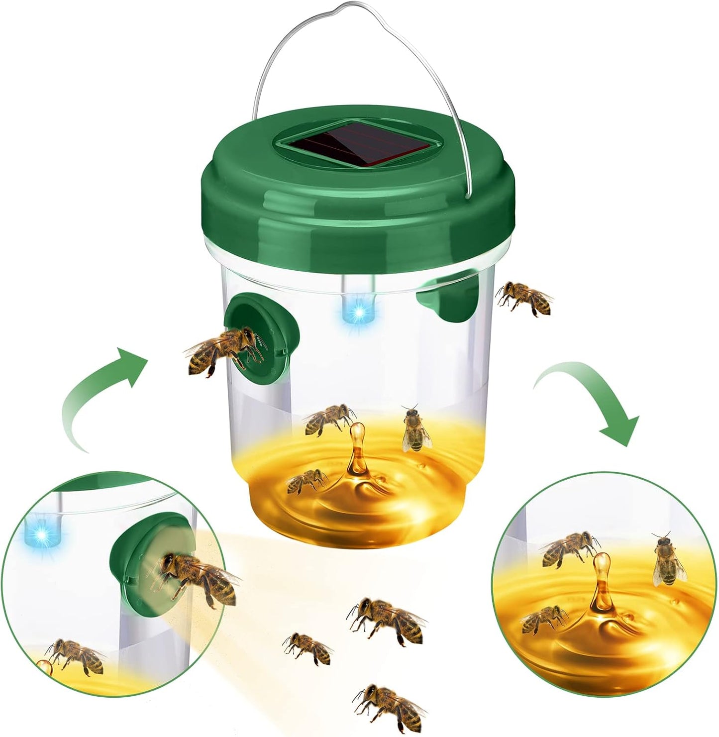 Wasp Trap Solar Powered Bee Trap Reusable Fly Traps Outdoor Hanging Wasp Killer with UV LED Light Flying Insects Bee Killer for Indoor Outside Patio Garden Home (6, Yellow)