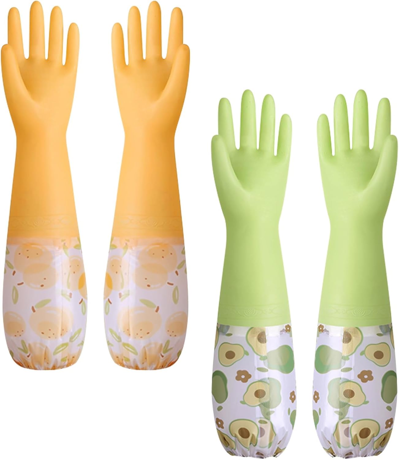 Dishwashing Cleaning Gloves, Rubber Kitchen Glove 2 Pairs | Reusable Latex Free Gloves with Cotton Lined, Long Waterproof Household Glove for Laundry Cleaning Working Gardening Cooking