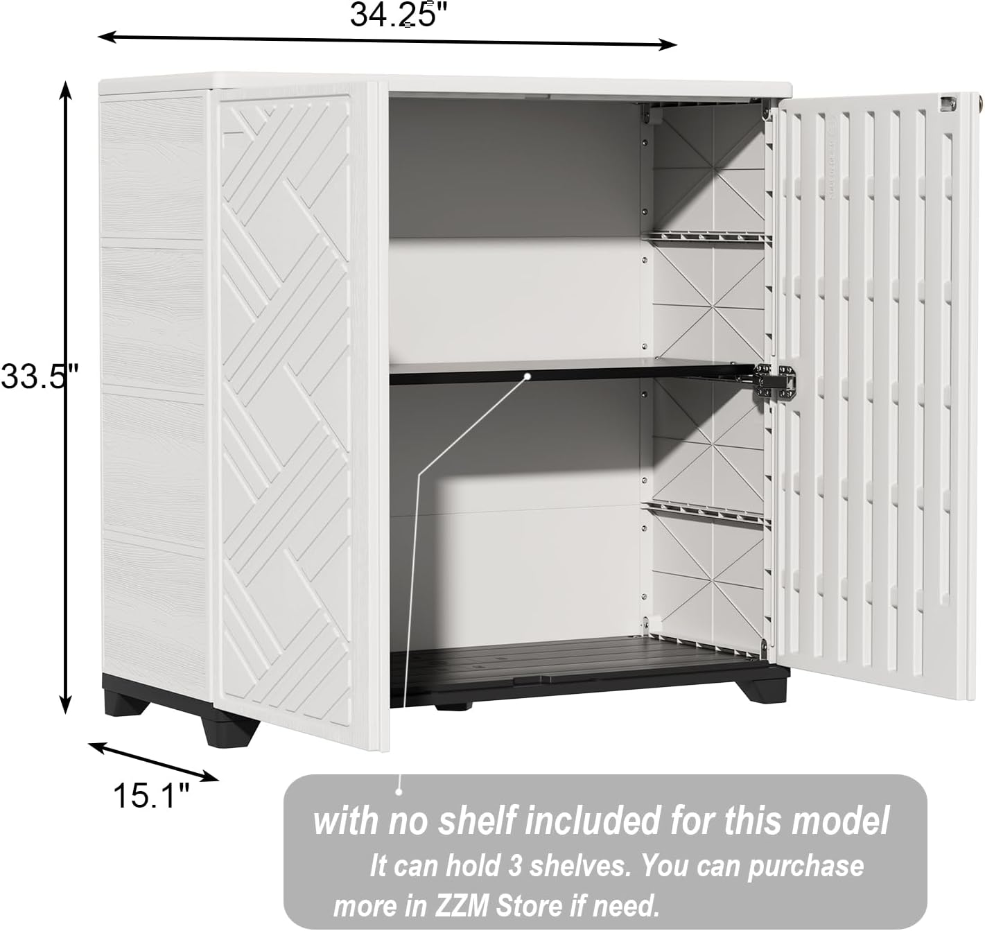 ZZM Indoor/Outdoor Storage Cabinet Waterproof, 34"x15"x34" Plastic Outdoor Storage Box for Garden Balcony Bathroom, All Weather Outdoor Storage Clearance, DIY Usage, with 2 Shelf (Black)