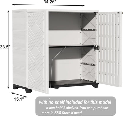 ZZM Indoor/Outdoor Storage Cabinet Waterproof, 34"x15"x34" Plastic Outdoor Storage Box for Garden Balcony Bathroom, All Weather Outdoor Storage Clearance, DIY Usage, with 2 Shelf (Black)