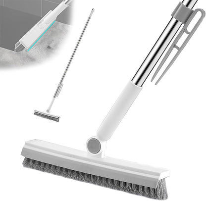 Floor Scrubbing Brush with 57" Adjustable Long Handle,3 in 1 Living Grout Brush with Squeegee,V-Shape Stiff Brush Bristle,Heavy Duty Bathroom Cleaning Brush for Tile,Deck,Patio,Wall,Garage,Kitchen,Blu