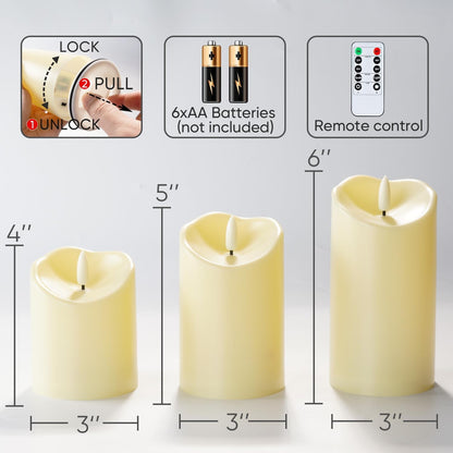 Homemory Black Flameless Candles, Halloween Candles Battery Operated with Remote and Timer, Flickering LED Pillar Candle for Theme Party, Holiday Decor, Set of 3