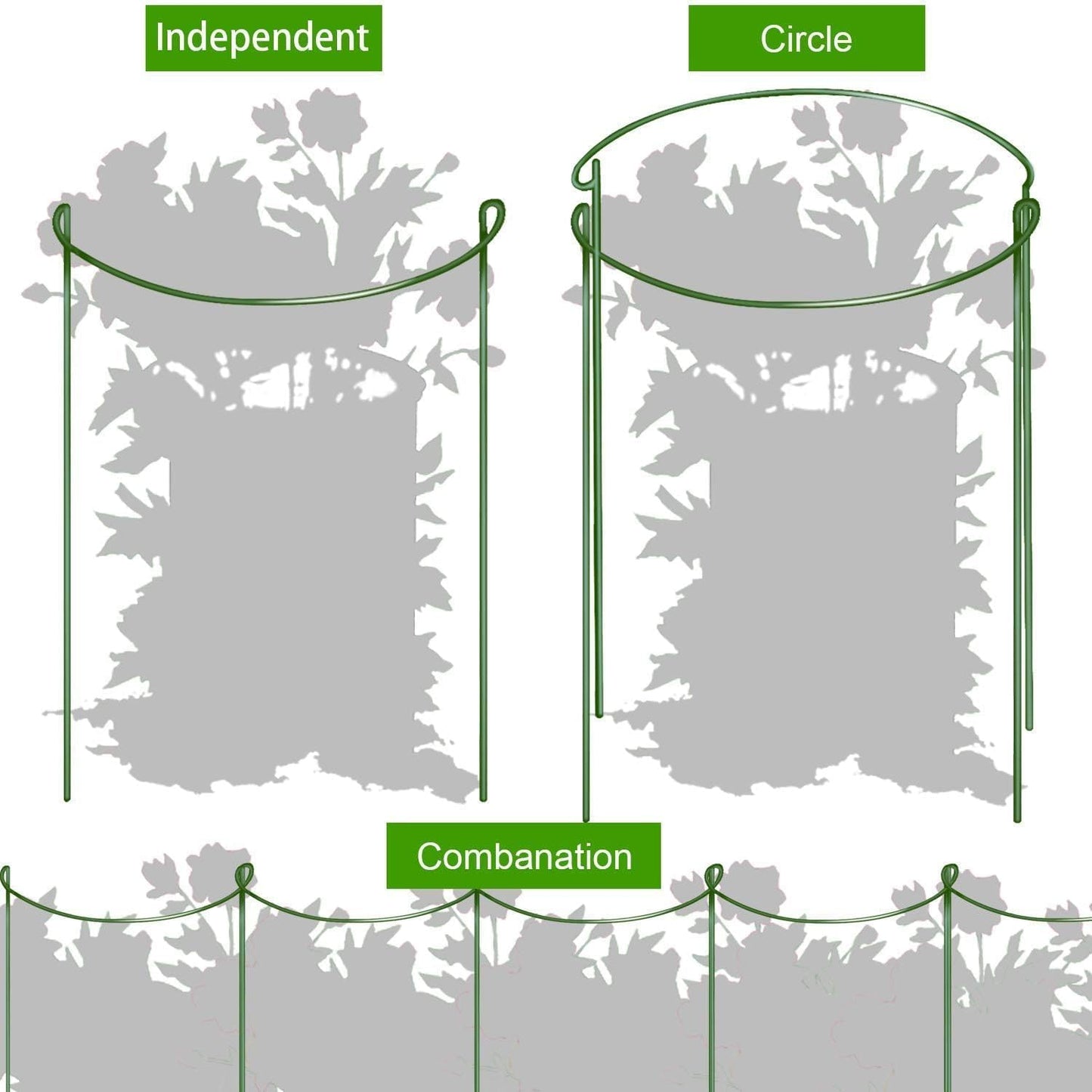 HiGift 10 Pack 24" H x 10" W Tall Plant Support Stakes, Half Round Metal Peony Cages and Supports, Monstera Plant Support Snake Plant Stake Flower Support Ring for Tomato, Hydrangea Outdoor Indoor