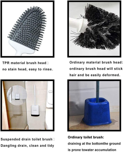 Sellemer Toilet Brush and Holder Set - Flexible Toilet Bowl Brush Head with Silicone Bristles, Compact Size for Storage and Organization, Ventilation Slots Base (1 Pack, Silver)
