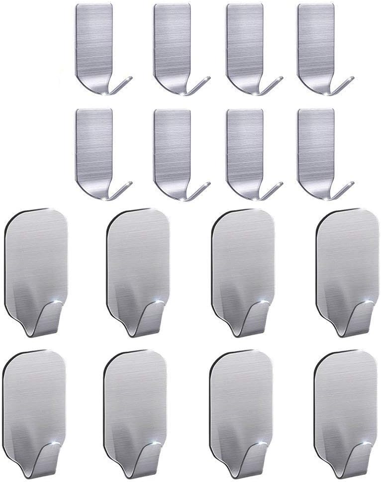 FOTYRIG Adhesive Hooks Hat Hooks Hanger, Strong Waterproof Stainless Steel Wall Hangers Sticky Hooks for Hanging Bathroom Kitchen Stick on Wall Hooks-16 Packs