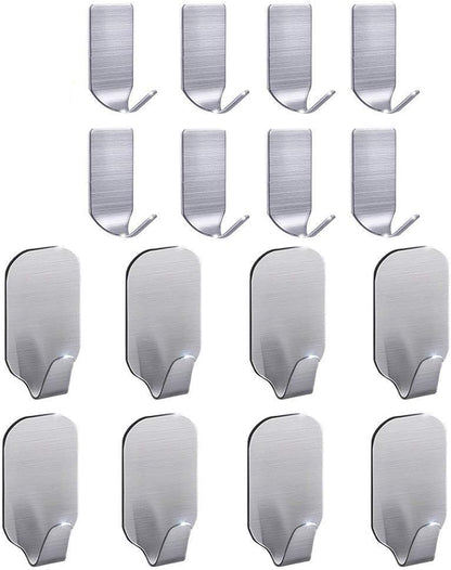 FOTYRIG Adhesive Hooks Hat Hooks Hanger, Strong Waterproof Stainless Steel Wall Hangers Sticky Hooks for Hanging Bathroom Kitchen Stick on Wall Hooks-16 Packs