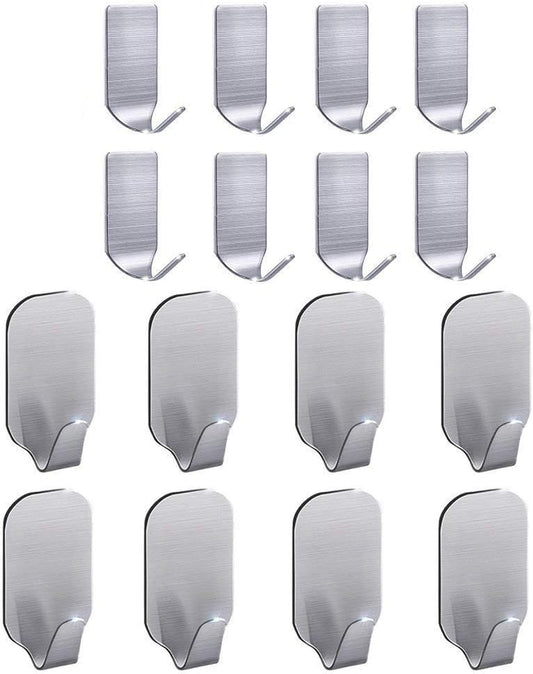 FOTYRIG Adhesive Hooks Hat Hooks Hanger, Strong Waterproof Stainless Steel Wall Hangers Sticky Hooks for Hanging Bathroom Kitchen Stick on Wall Hooks-16 Packs