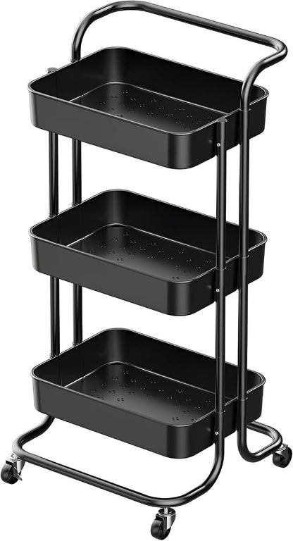 Sooyee 3 Tier Rolling Cart with Wheels, Slim Storage Cart, Under Desk Narrow Rolling Utility Cart Storage Organizer for Office Bathroom Kitchen Laundry Room Narrow Places, White, Plastic and Metal