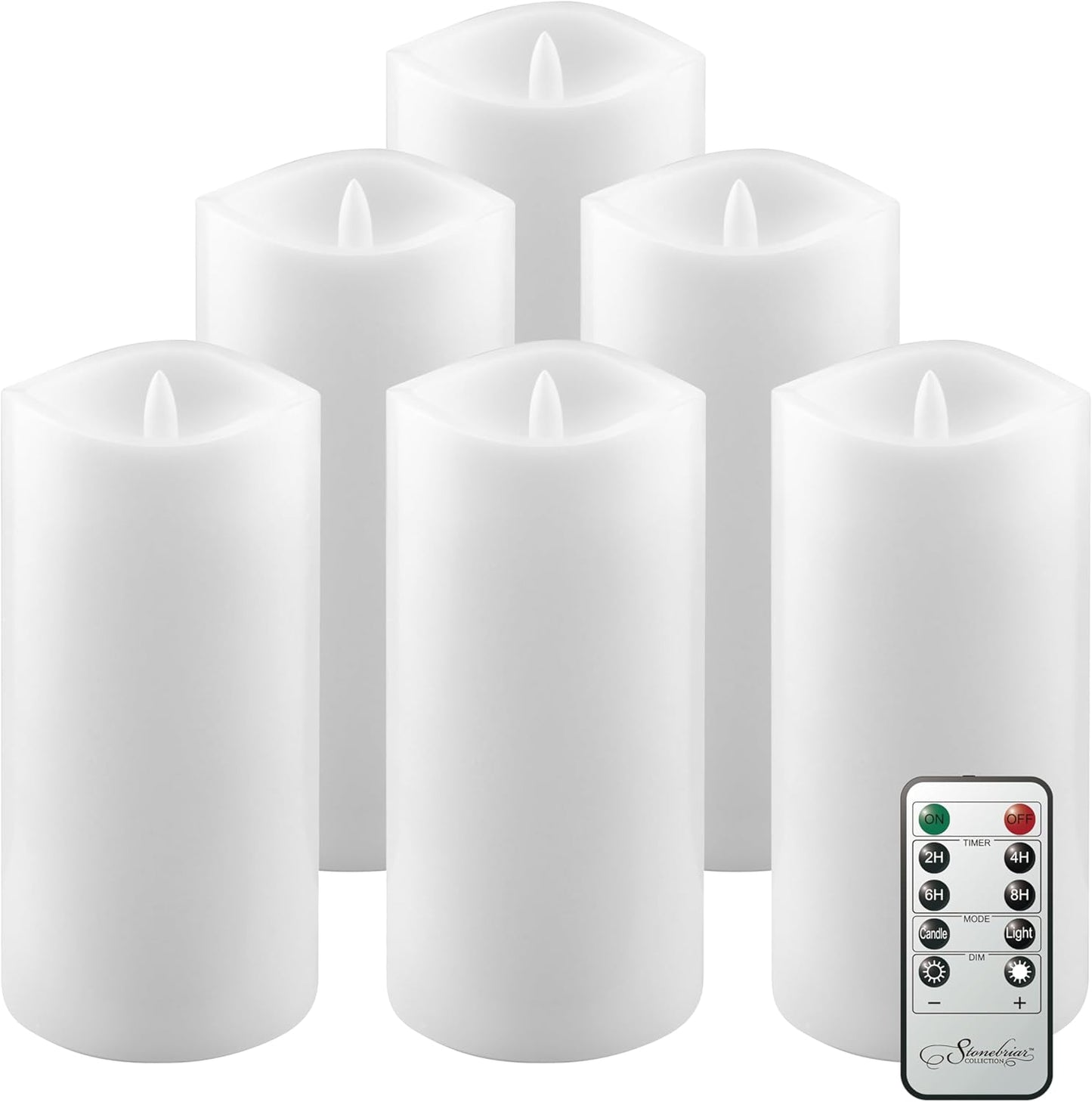 Stonebriar 6 Count White Real Wax 3x3 Flameless LED Pillar Candles with Remote and Timer
