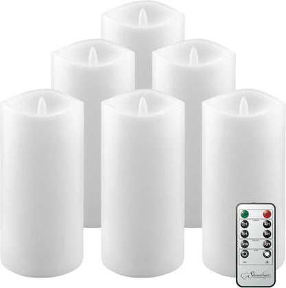 Stonebriar 6 Count White Real Wax 3x3 Flameless LED Pillar Candles with Remote and Timer