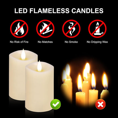 3x4 Flickering Flameless Candles Set of 3,Real Wax Pillar LED Candles,with Timer,4 inch Flameless Candles with Remote,for Party Wedding Holiday Home Decor,Ivory