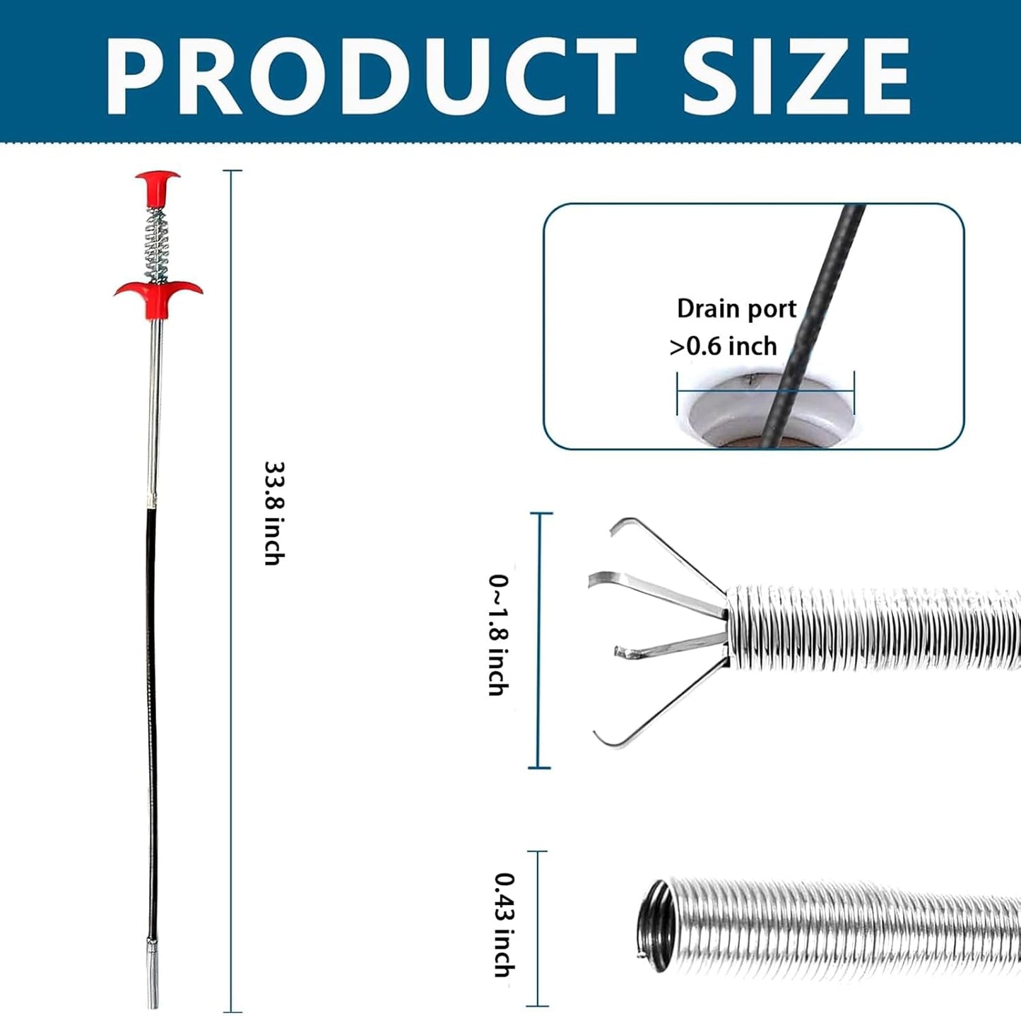 Drain Snake,76 inch Flexible Grabber Claw Pick Up Reacher Tool,Drain Clog Remover - Gutter Cleaning Tools for Home Sink, Bathroom Tub,Drain, Toilet, Tight Spaces