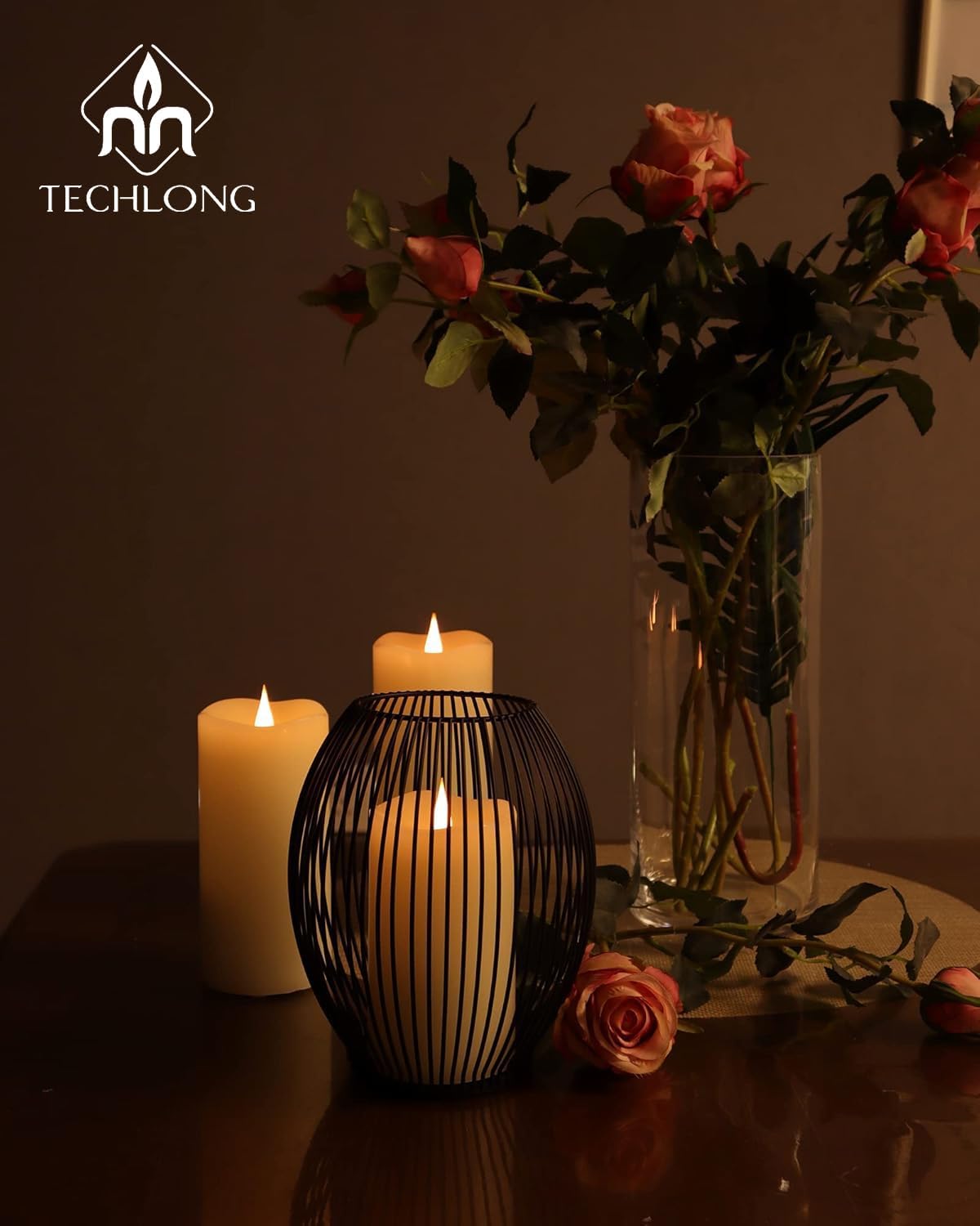 TECHLONG Flameless Candles with Remote Timer, 3D Moving Flickering Flame Battery Operated Candles Lasting 1000+ Hours, 3" x 5" Ivory Real Wax Electric LED Pillar Candles, Set of 2
