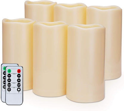 Amagic 3" x 6" Waterproof Outdoor Flameless Candles, Battery Operated Candles with Remote and Timer, Flickering LED Pillar Candle for Outside Patio Garden and Indoor Home Decor, Ivory, Set of 2