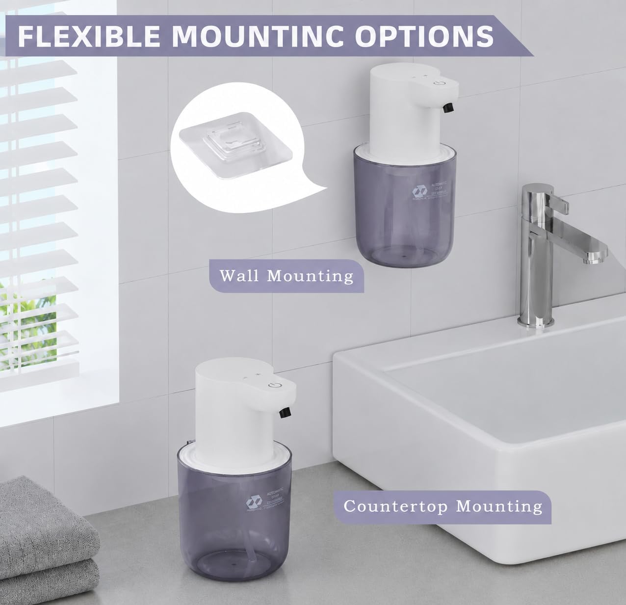 Automatic Foaming Soap Dispenser, 4-Level Touchless Hand Soap Dispenser, USB-C Rechargeable, Wall Mount or Countertop, 13.5oz/400ml, for Bathroom, Kitchen, Office, Hotel, Black