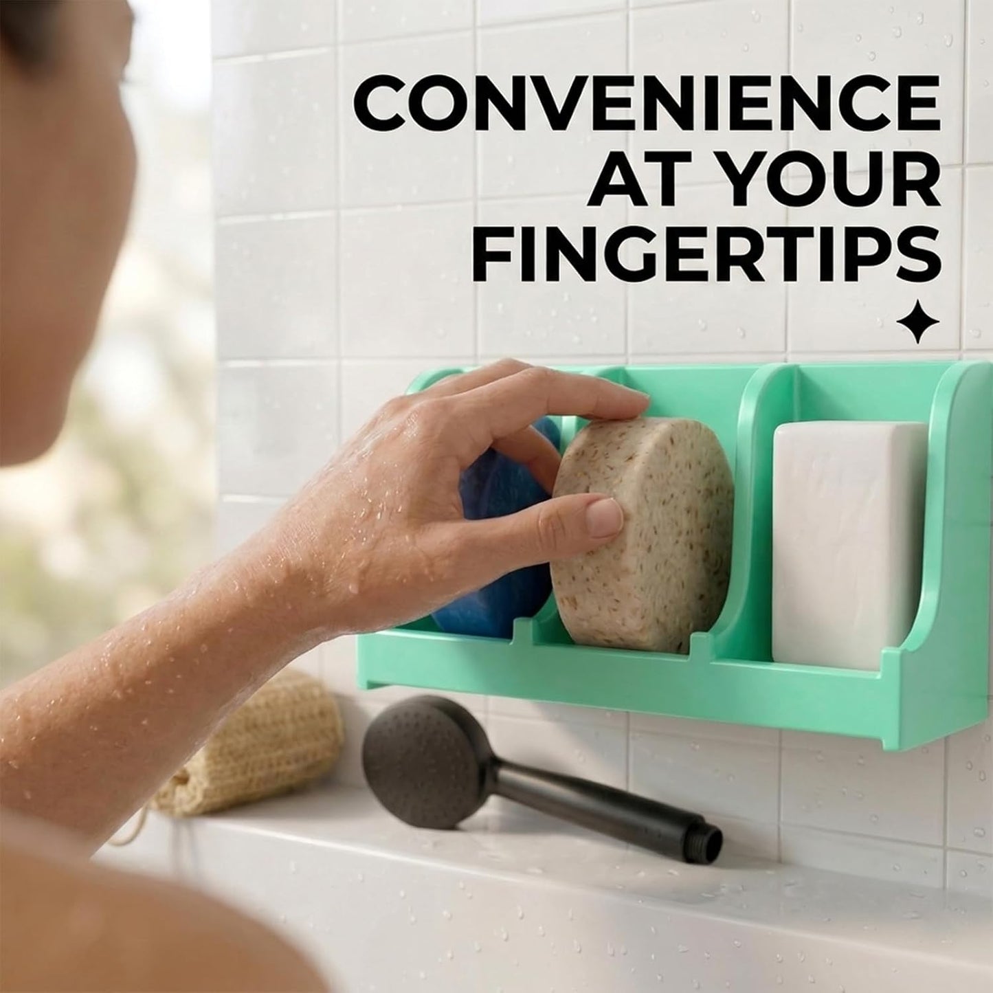 Soap Holder for Shower Wall, 3-Compartment Soap Dish for Shampoo, Conditioner and Body Soap, Fast Draining & Rust-Proof & Heavy Duty, Ultra-Strong Adhesive for Long-Term Bathroom Use & Freestanding