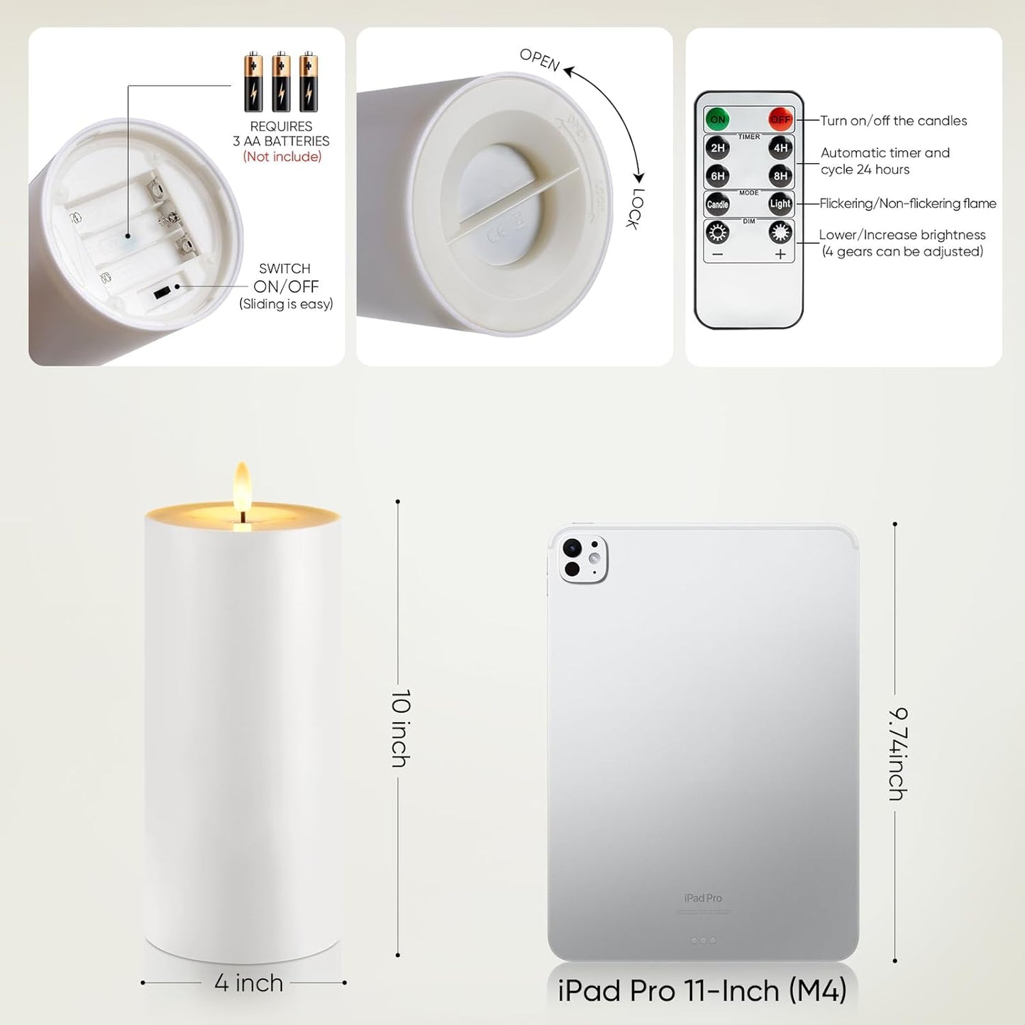 Raycare 3"x2.5" White Outdoor Waterproof Flameless Candles with Remote and Timer, Realistic LED Candles, Battery Operated Electric Fake Pillar Candles for Porch, Patio, Garden, Set of 2