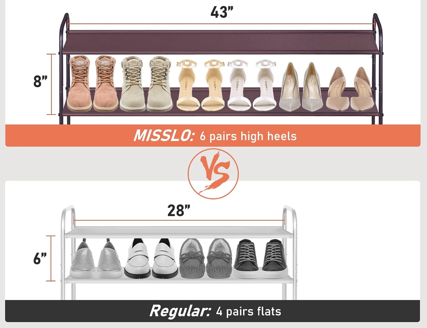 MISSLO 3-Tier Long Shoe Rack for Closet Shoe Organizer for Closet Floor Entryway Storage Stackable Wide Shoe Shelf Stores 24 Pairs of Men Sneakers, Black