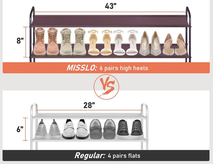 MISSLO 3-Tier Long Shoe Rack for Closet Shoe Organizer for Closet Floor Entryway Storage Stackable Wide Shoe Shelf Stores 24 Pairs of Men Sneakers, Black
