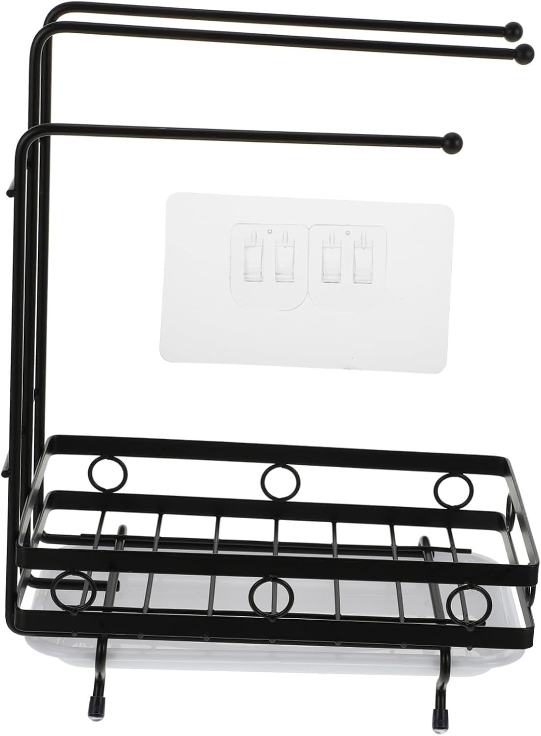 SOLUSTRE Dual-Purpose Wall-Mounted Sponge Rack Black 3-Rod Dishcloth Holder Kitchen Draining Rack for Sponge and Rags Space-Saving Design for Cleaning Supplies