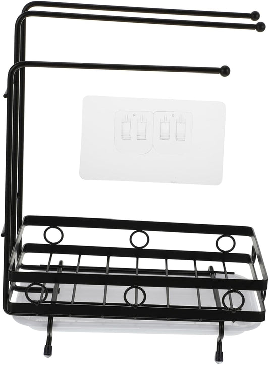SOLUSTRE Dual-Purpose Wall-Mounted Sponge Rack Black 3-Rod Dishcloth Holder Kitchen Draining Rack for Sponge and Rags Space-Saving Design for Cleaning Supplies