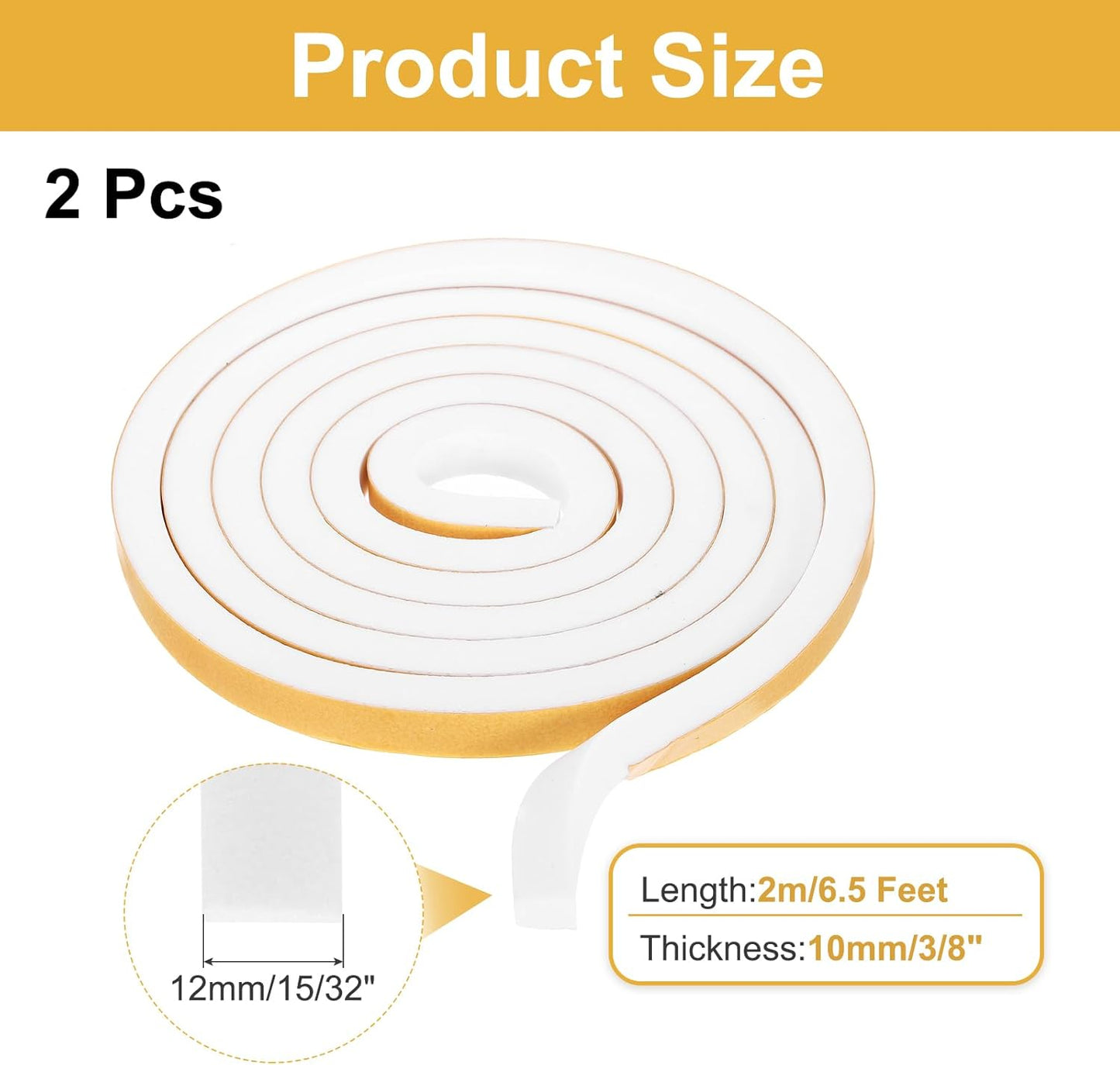 MECCANIXITY Weather Door Seal Strip Tape, Door Insulation Stripping Single Side Strong Self Adhesive Foam Tape Gap Filler for Door, Window, 1/4 Inch x 1/16 Inch x 32 Feet White 2 Pack