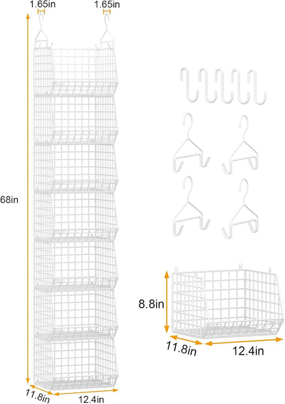 X-cosrack 3-Tier Hanging Closet Organizer, Laundry Room Organization | Space Saving Shelves with 1.65" Hook & 5 S-Hooks | Hanging Wire Baskets (12.4" W x 8.8" H x 10.24-11.8" D)