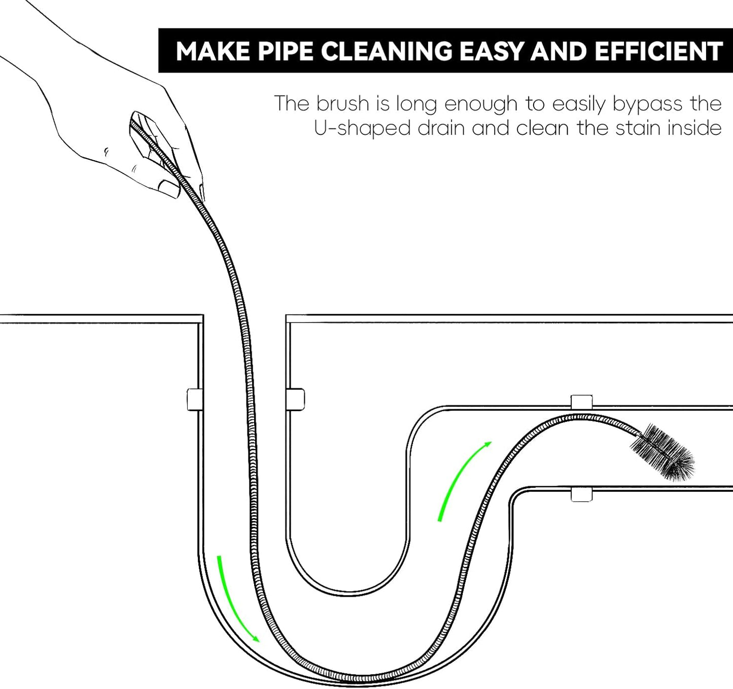 Flexible Drain Brush, 66 Inch Long Double Ended Hose Pipe and 58 Inch Tube Cleaning Brush and 2 Pack 8 Inch Straw Cleaner Brush