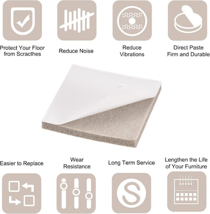 uxcell Felt Furniture Pads Self Adhesive Square Furniture Felt Pads, Anti Scratch Floor Protectors for Furniture Legs Hardwood Floor 2 Inch x 2 Inch Beige 12pcs