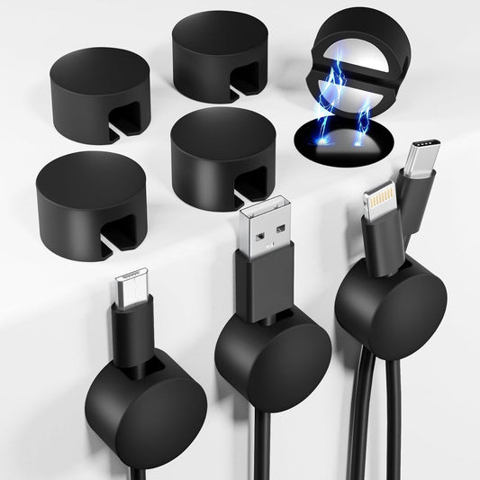 Viaky 8-Pack Magnetic Cable Holder Black, Self Adhesive Silicone Magnet Cable Straps, Strong Cord Holder for Phone Charge, Wire Management for Nightstand, Wall, Office, Home, Car, Desk