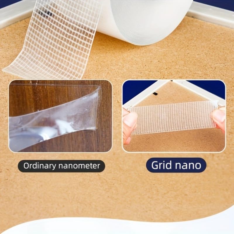 5M Nano Double Sided Tape, Heavy Duty Transparent PET Adhesive, Reusable No Residue Mounting Tape, Strong Grip Adhesive for Home, Office & Car Use (Transparent Tape)