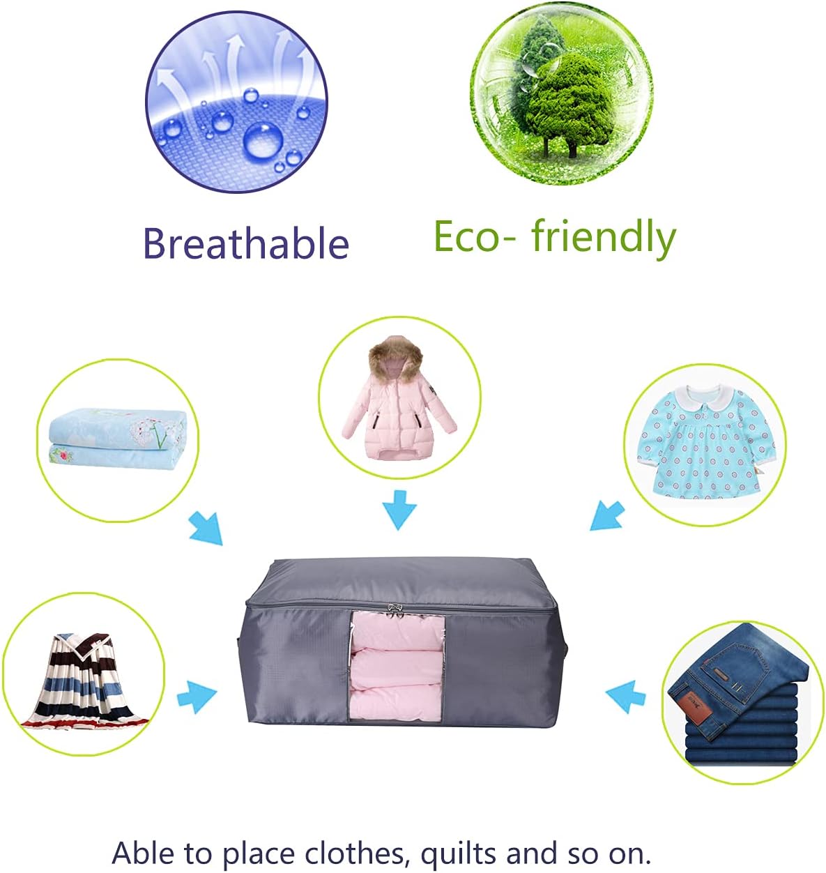 Comforter Storage Bags Pack of 2,Pillow Beddings/Blanket Clothes Organizer Storage Containers with Zippers,Breathable and Moistureproof(Black,2pcs)