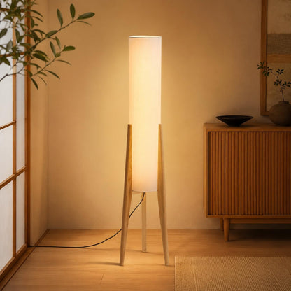 MIXL-Farmhouse Style Bamboo Floor Lamp,Large Wicker Indoor Floor Light,Boho Standing Light Plug in,Modern Minimalist Standing Lamp for Living Room Bedroom
