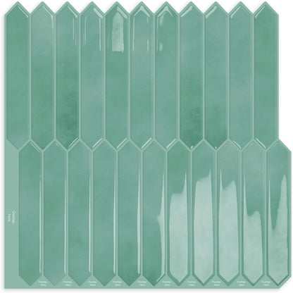 10 Sheets Long Hexagon Tile Peel and Stick Backsplash | Self-Adhesive Wall Tiles Stick on Back Splash for Kitchen, Bathroom, Fireplace,RV(Green,12"×12")