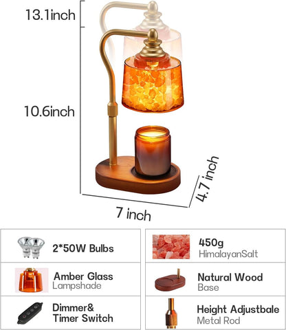 3-in-1 Candle Warmer Lamp with Timer Dimmable, Himalayan Salt Lamp & Passive Diffuser, Gifts for Women, House Warming Gifts, Wax Melt Warmer for Jar Candles (2 Bulbs)