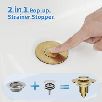 iFealClear Metal Universal Bathroom Sink Stopper, Upgraded Stainless Steel Sink Drain Strainer for 1.1''~2.36" Basin Pop Up Drain Strainer, Anti-Clogging Filter Basket, Brushed Nickel