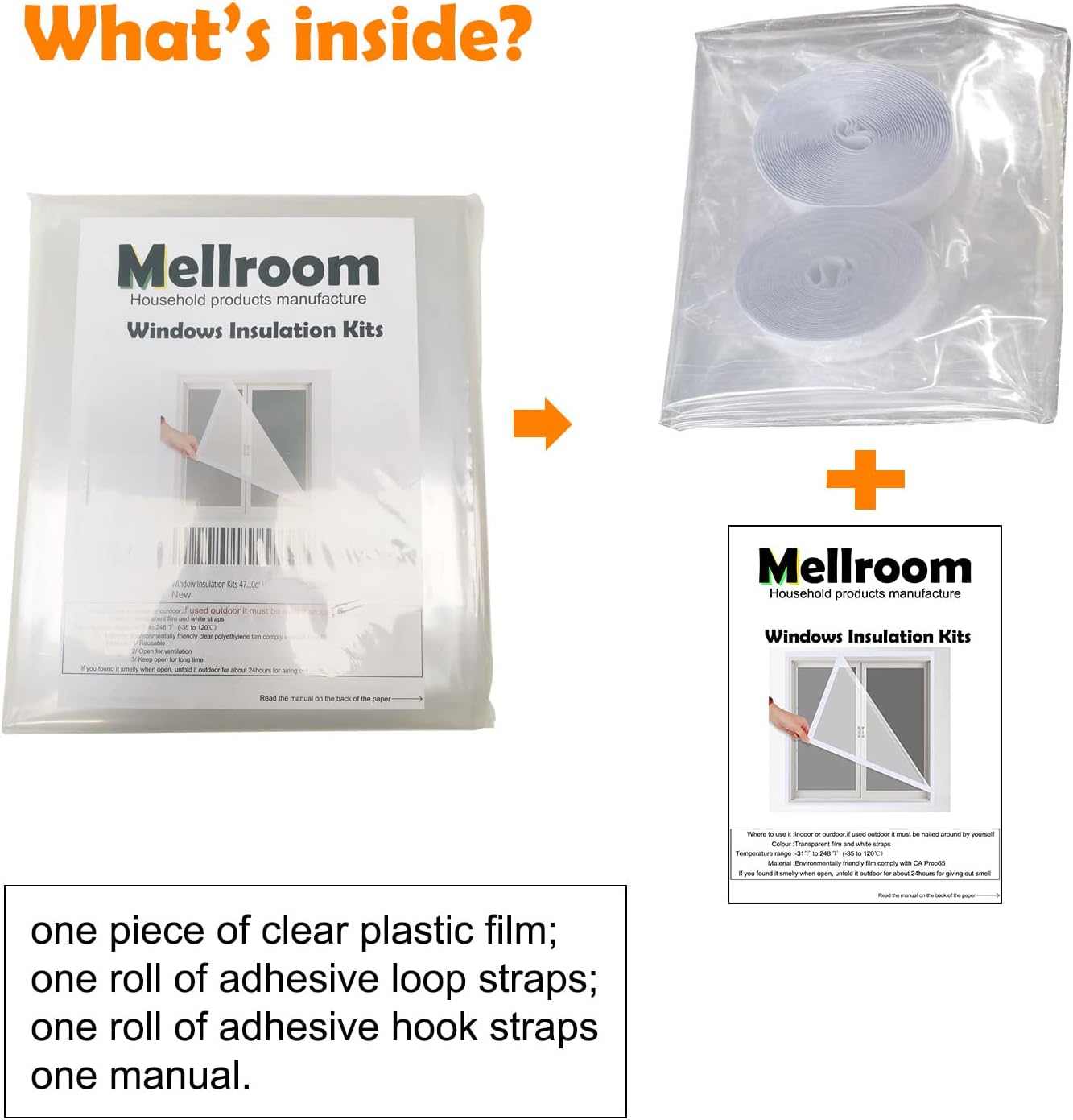 Adjustable Window Insulation Kit 47inX63in(120X160cm) for Winter Keep Cold Out,cuttable Transparent Film 180㎛ Thickness,Easy to Open for Ventilation,Reusable Plastic Window wrap