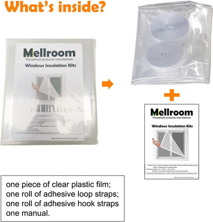 Adjustable Window Insulation Kit 47inX63in(120X160cm) for Winter Keep Cold Out,cuttable Transparent Film 180㎛ Thickness,Easy to Open for Ventilation,Reusable Plastic Window wrap