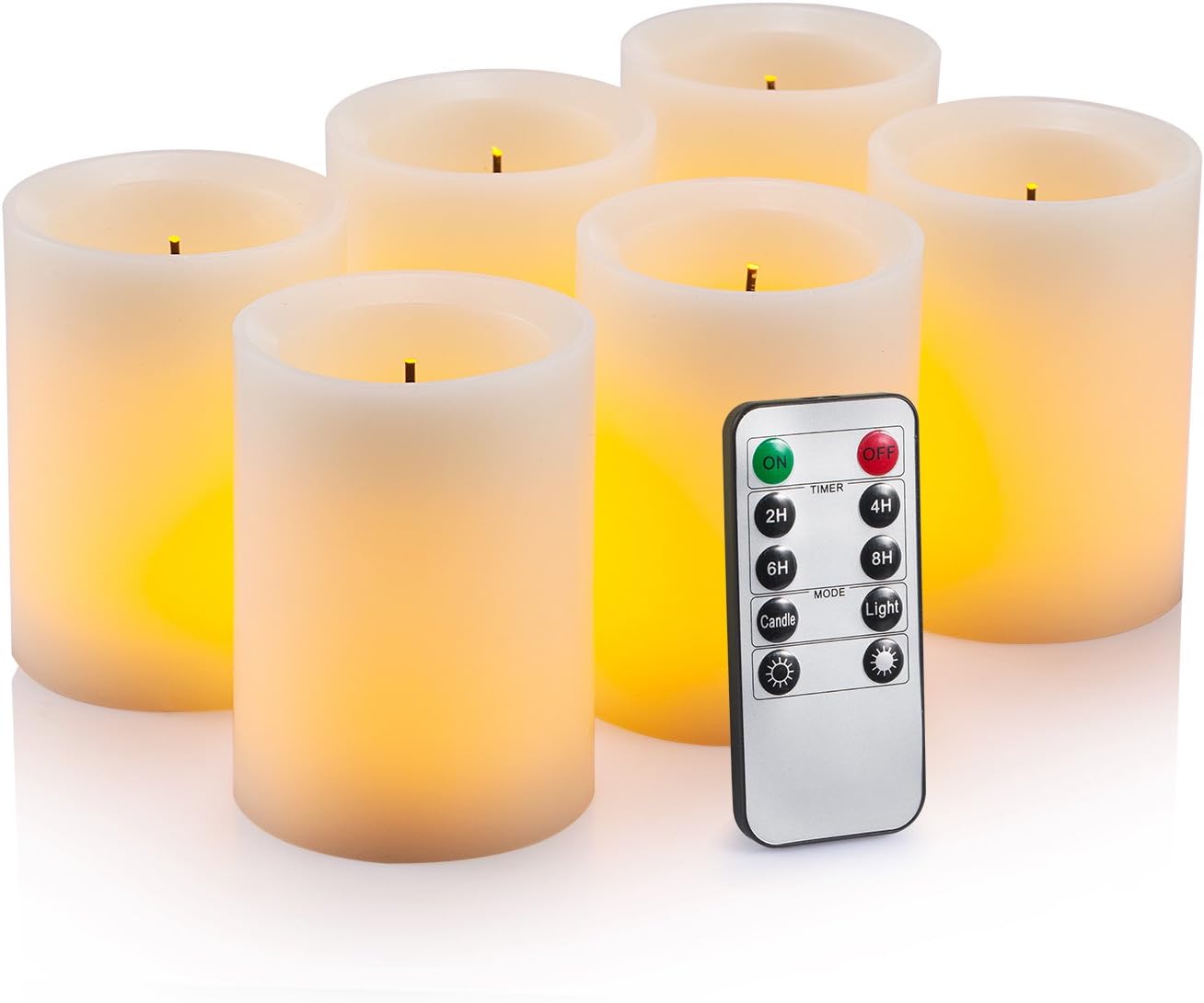 Enpornk Flameless Flickering LED Candles 3" X 4" with 10-Key Remote Control Timer Classic Pillar Optical Fiber Wick Real Wax Battery Operated Candles, Ivory Color, Set of 6