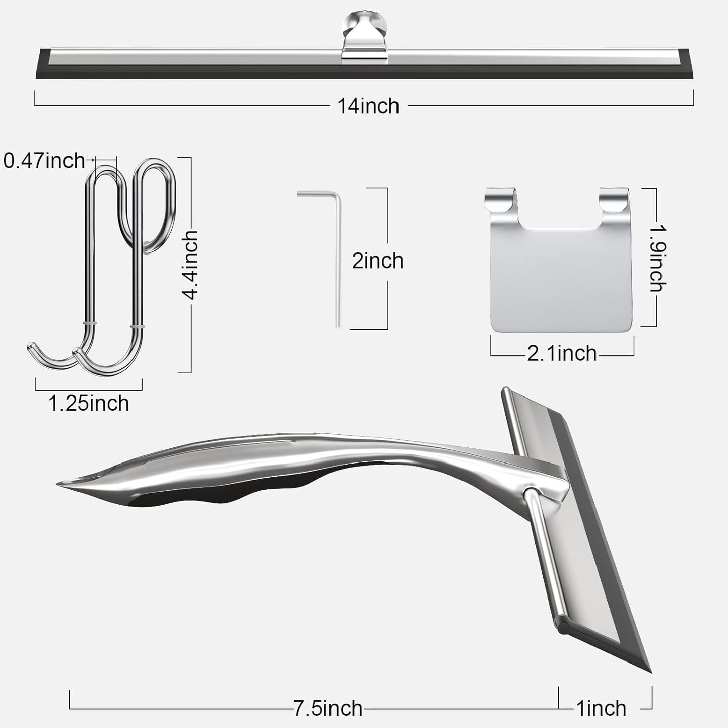 TOOVEM 12 Inch Shower Squeegee for Glass Doors, Window, Bathroom, Car Windshield, Shower Cleaning Tools with S Hook, Square Sticky Hook（Gold）