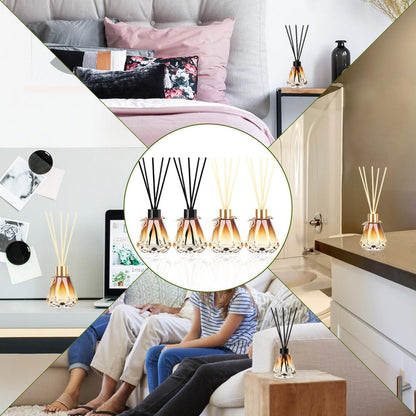 Reed Diffuser Set - 4 Empty Bottles with 20 Sticks, Delicate Gold Leaf Decor, Glass Fragrance Diffuser with Lids for Home, Bathroom | Refillable, Diamond Style (4 PCS Black)