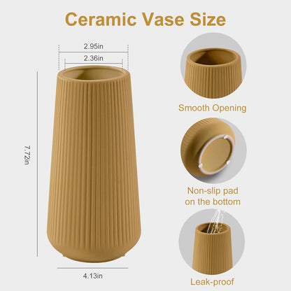 White Ceramic Vase, GUKJOB Small Cute Flower Vase for Pampas Grass, Home, Living Room, Dining Table, Farmhouse, Office Decor, Bedroom, Table, and Kitchen Shelf (White- 2PCS)