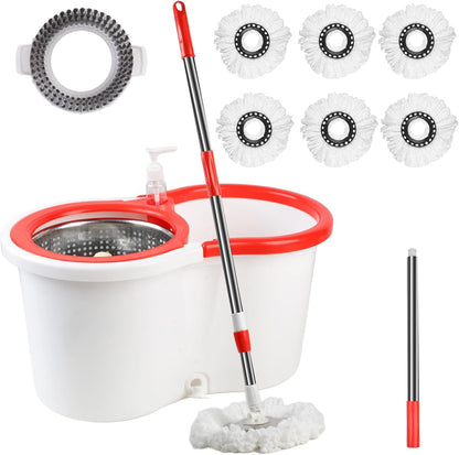Spin Mop and Bucket with Wringer Set, 360° Spinning Mop Bucket System with 3 Microfiber Mop Replacement Heads and 50" Stainless Steel Adjustable Handle for Floor Cleaning